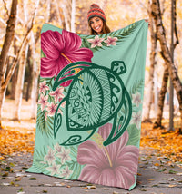 Hawaii Turtle Hibiscus Plumeria Premium Blanket - Hug Style - Polynesian Pride