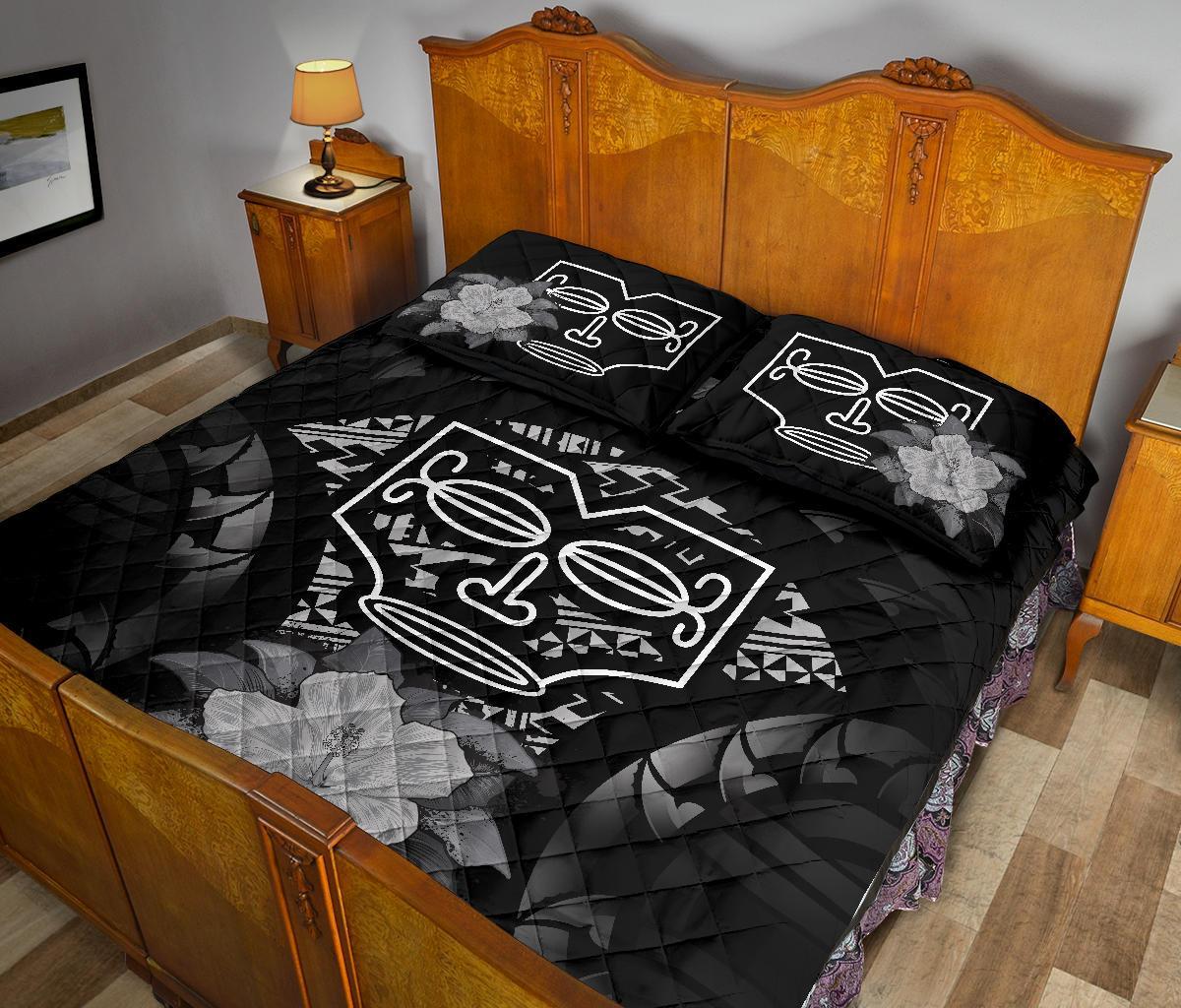 Marquesas Islands Polynesian Quilt Bed Set Hibiscus Gray - Polynesian Pride