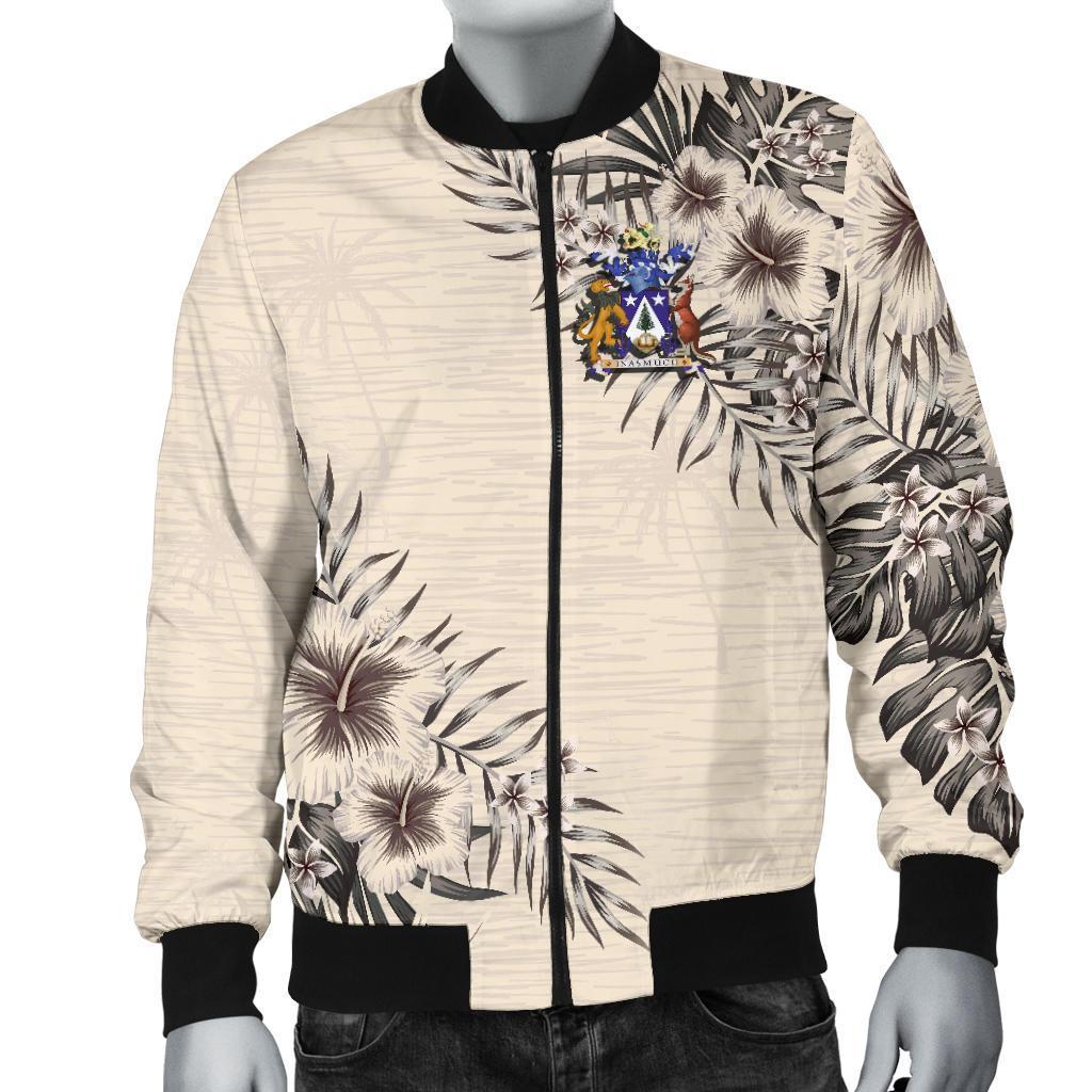 Norfolk Island Men's Bomber Jacket - The Beige Hibiscus Beige - Polynesian Pride