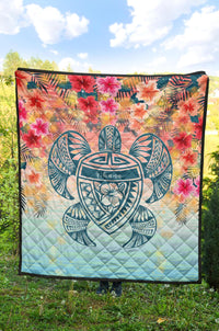 Hawaii Turtle Ohana Stary Night Hibiscus Premium Quilt - Polynesian Pride