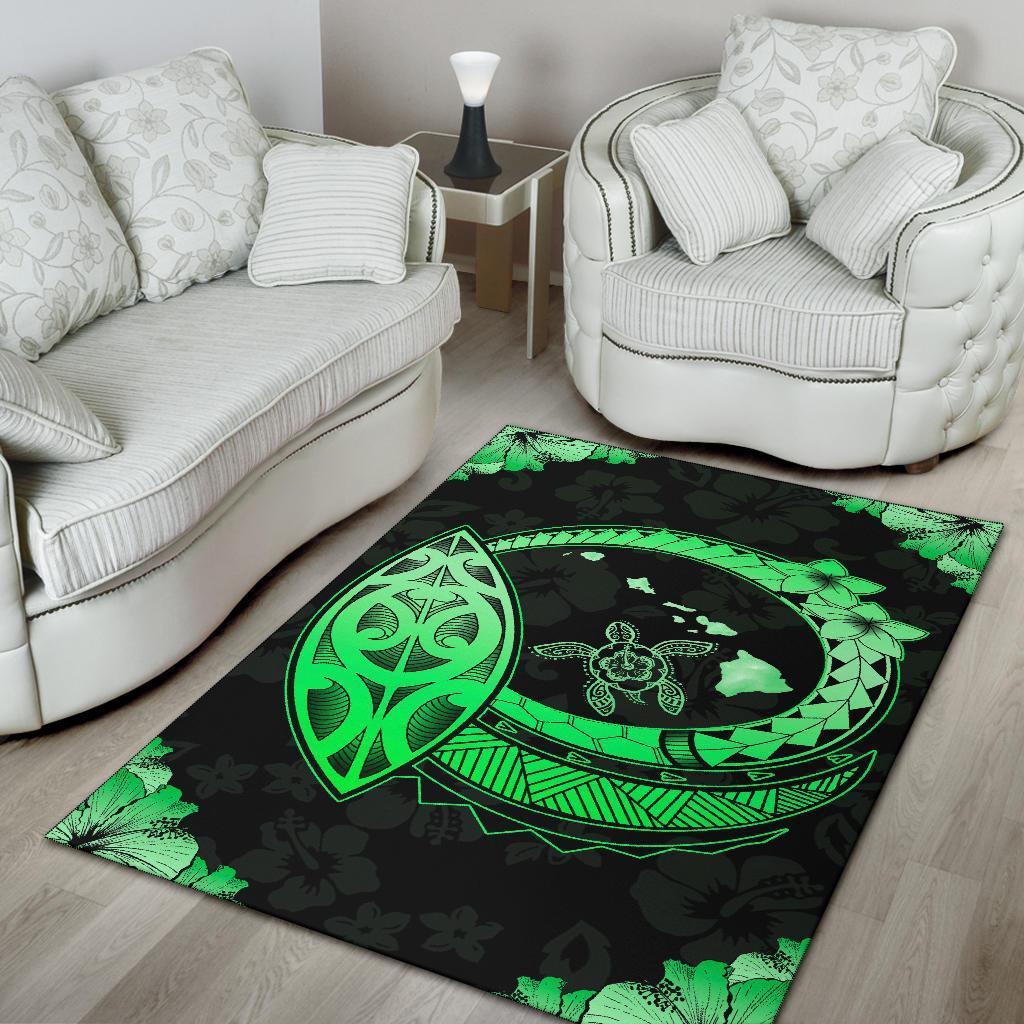 Hawaii Turtle Hibiscus Corner Map Polynesian Area Rug AH - Polynesian Pride