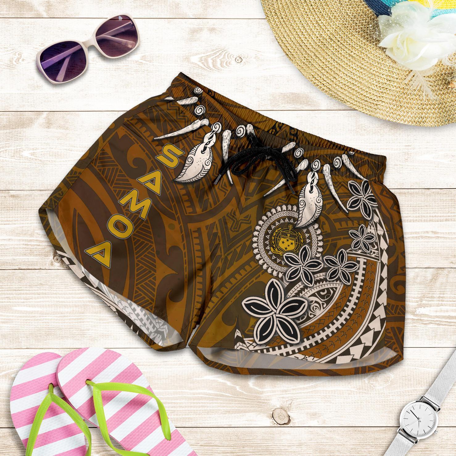 Samoa All Over Print Women's Shorts - Polynesian Boar Tusk Women Brown - Polynesian Pride