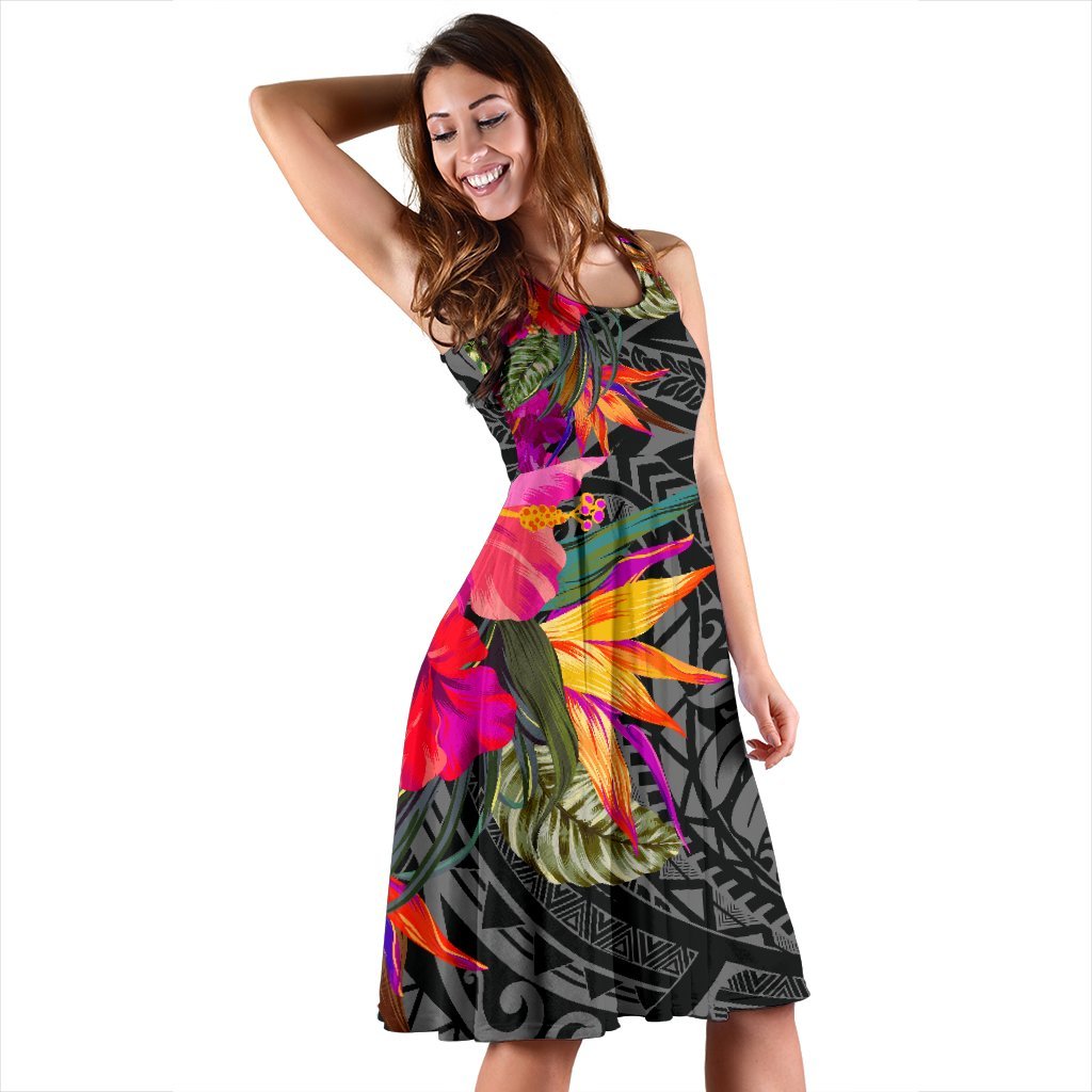 Polynesian Midi Dress - Hibiscus Pattern - Polynesian Pride