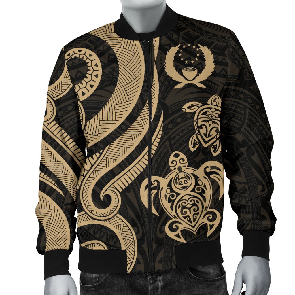 Pohnpei Micronesian Men Bomber Jacket - Gold Tentacle Turtle - Polynesian Pride