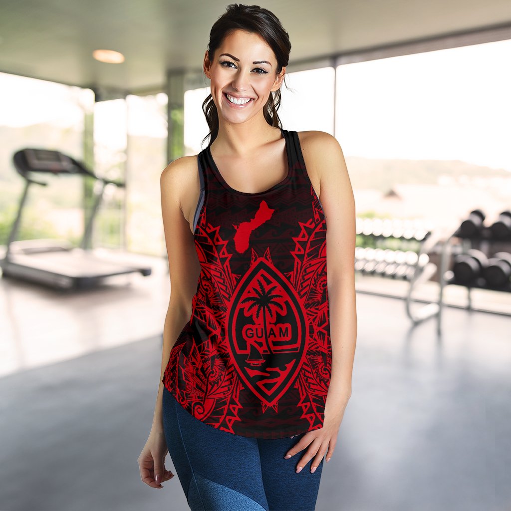 Guam Polynesian Women Tank Top Map Red - Polynesian Pride