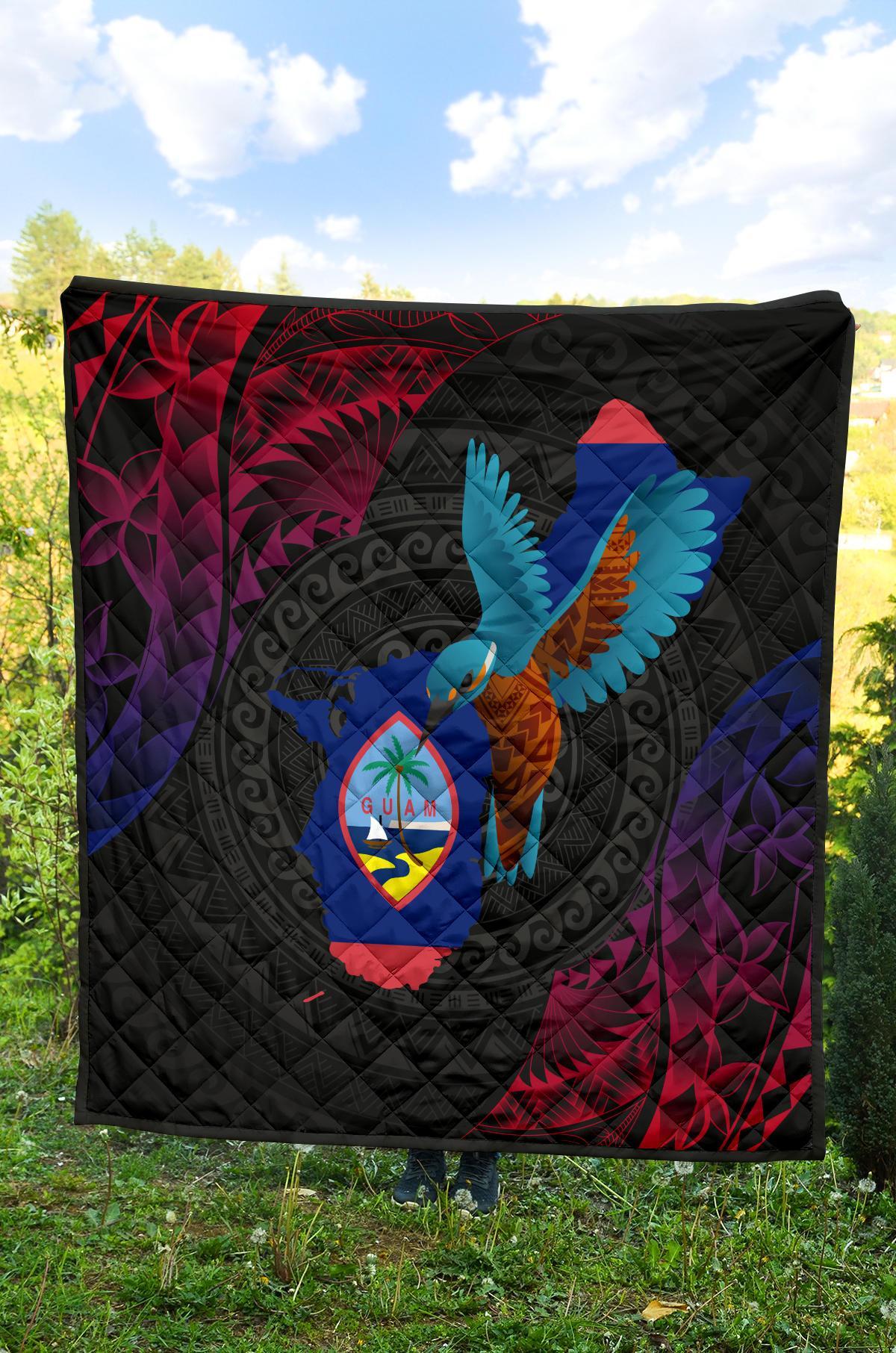 Guam Premium Quilt - KingFisher Bird With Map - Polynesian Pride
