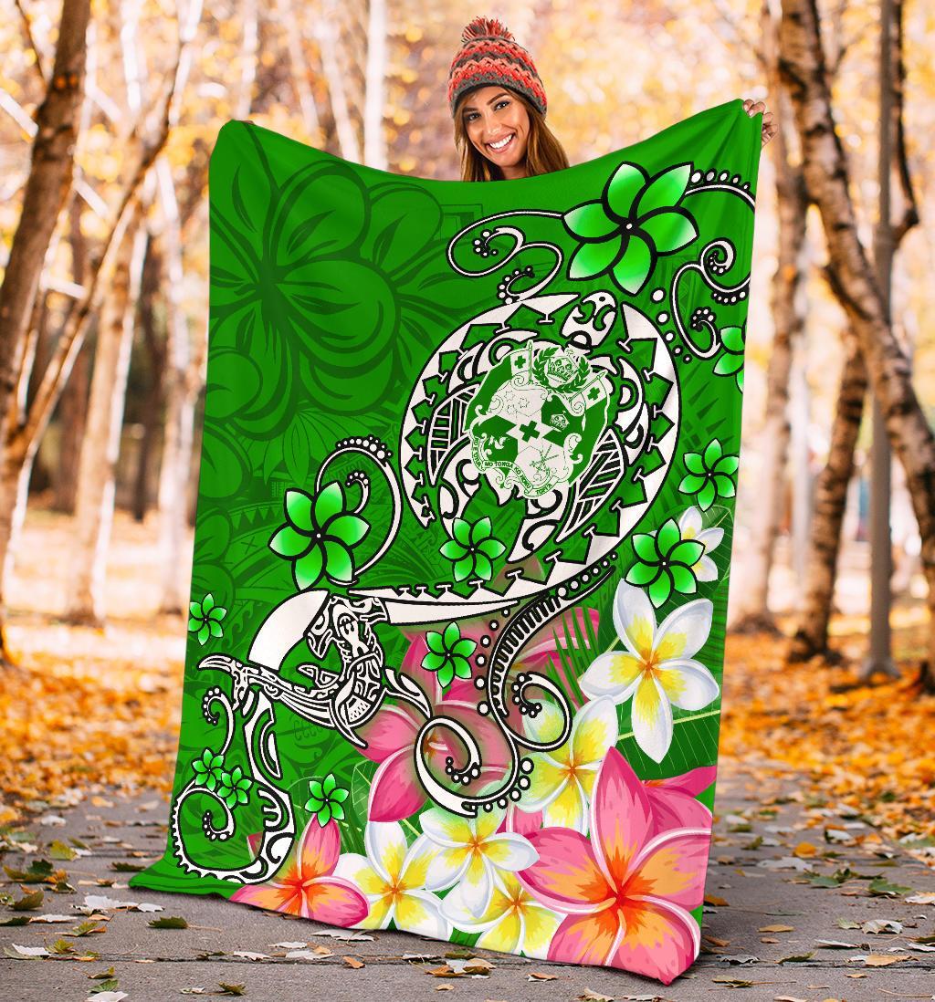 Tonga Premium Blanket - Turtle Plumeria (Green) - Polynesian Pride