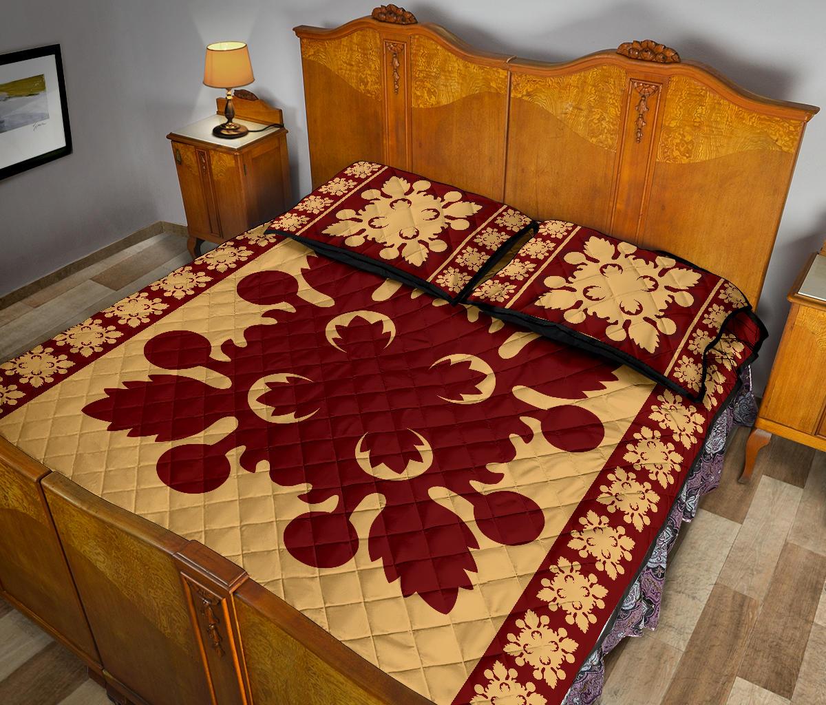 Hawaiian Quilt Pattern Palm Quilt Bed Set - Polynesian Pride