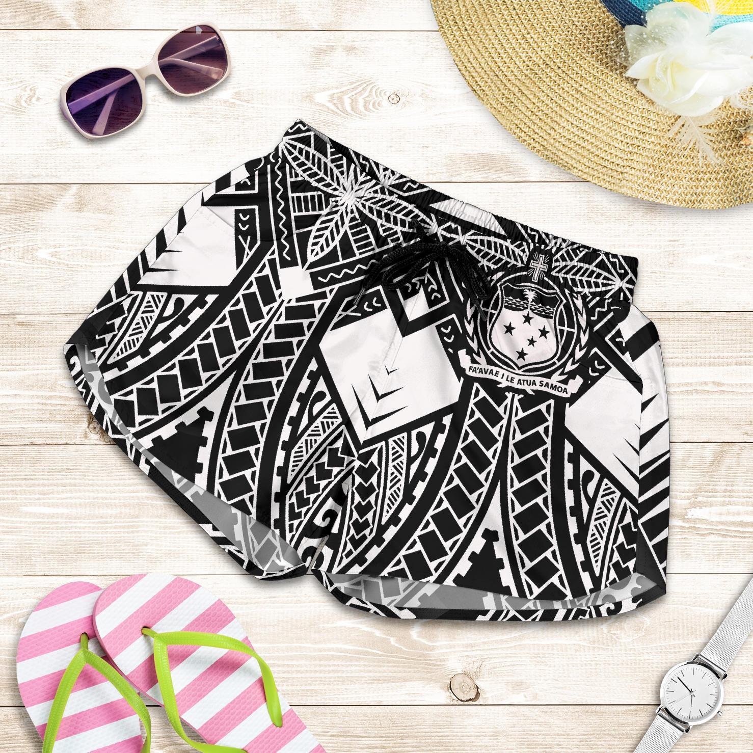 Samoa Polynesian Women's Shorts - Samoa White Seal with Polynesian Tattoo Women White - Polynesian Pride