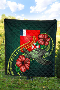 Wallis and Futuna Polynesian Premium Quilt - Green Turtle Hibiscus - Polynesian Pride