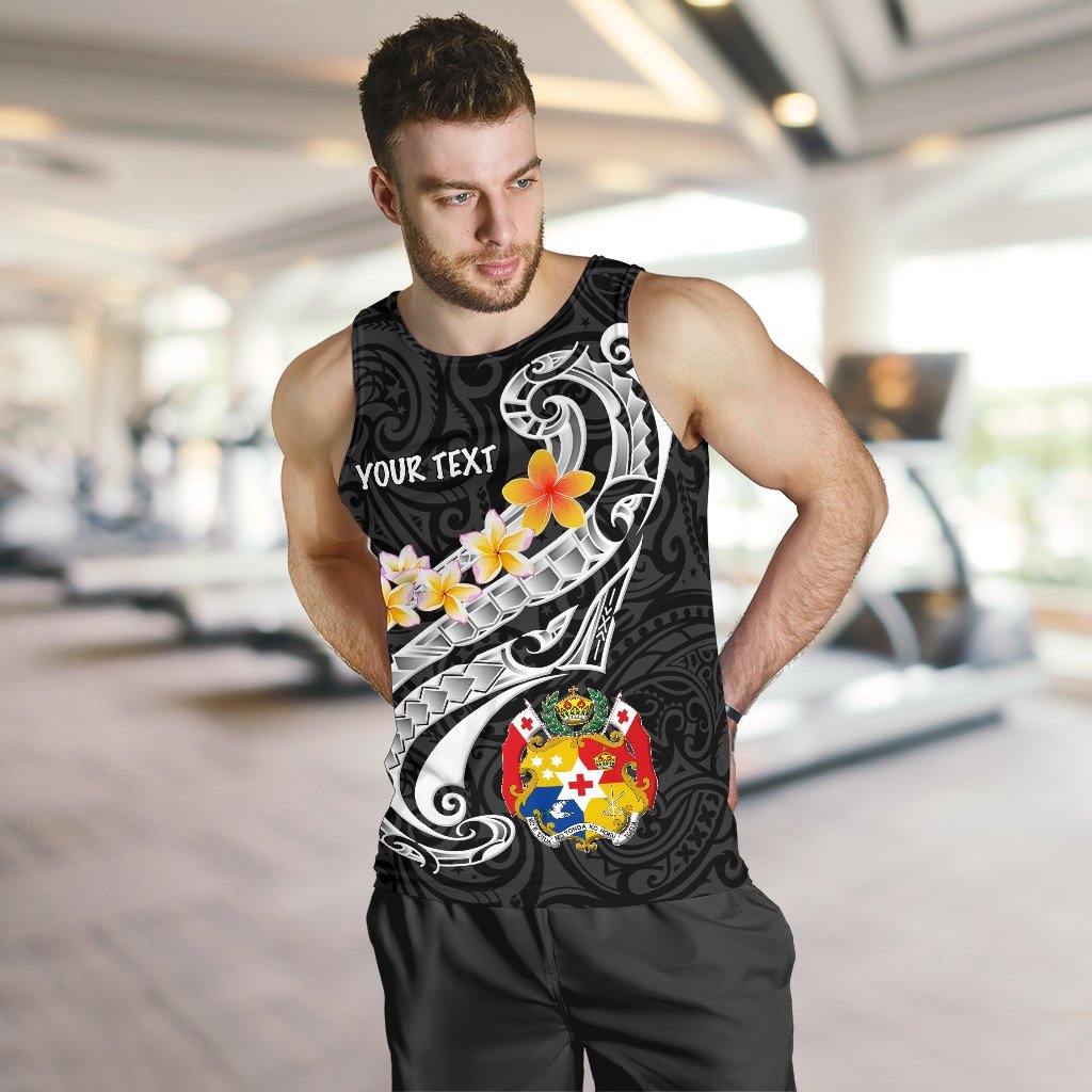 Tonga Custom Personalised Men's Tank Top - Tonga Seal Polynesian Patterns Plumeria (Black) - Polynesian Pride