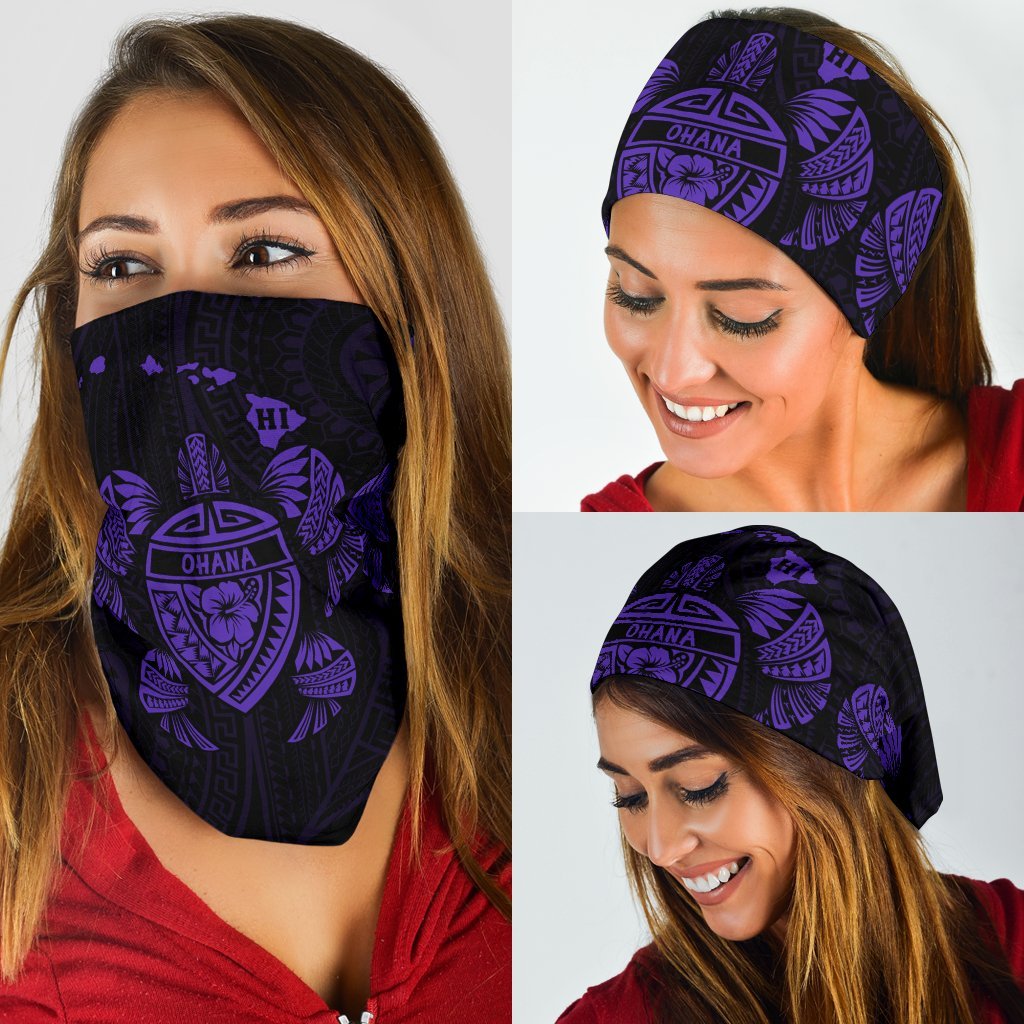 Hawaii Map Turtle Ohana Hibiscus Kakau Polynesian Bandana 3 - Pack - Purple One Size Purple - Polynesian Pride