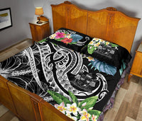 Fiji Polynesian Quilt Bed Set - Summer Plumeria (Black) - Polynesian Pride