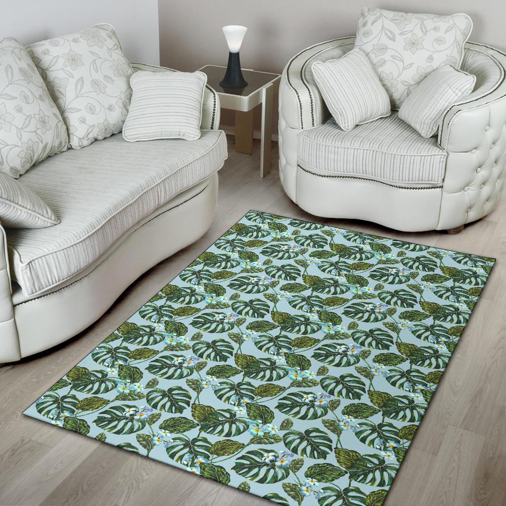 Tropical Flowers Monstera Leaf Rug - Polynesian Pride