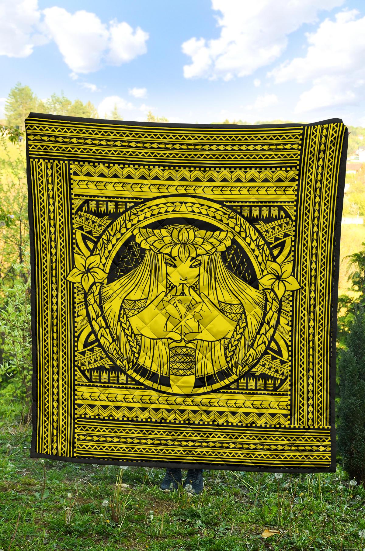Hawaii Polynesian Pele Kanaka Premium Quilt Yellow - Polynesian Pride