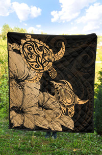 Hawaii Turtle Premium Quilt Polynesian Hibiscus Art Gold AH - Polynesian Pride