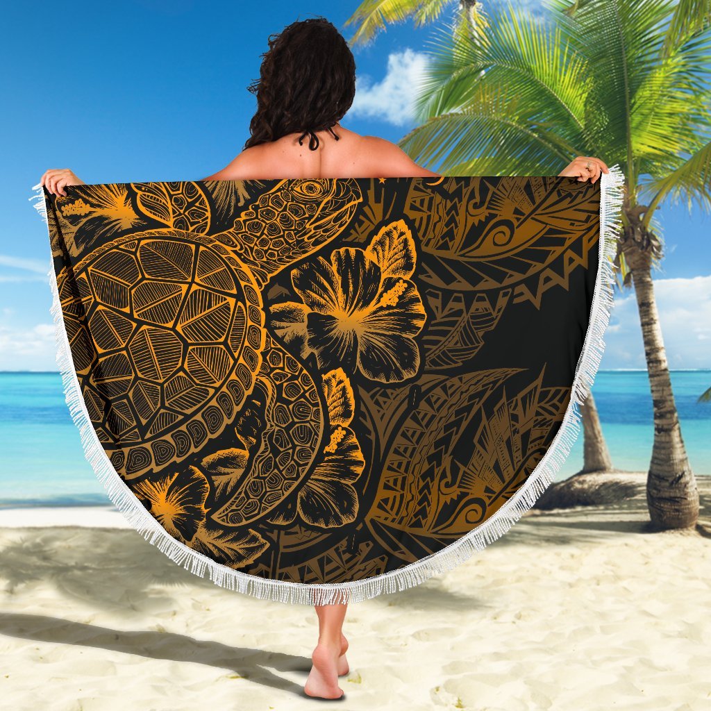 Papua New Guinea Polynesia Beach Blanket Turtle Hibiscus Gold - Polynesian Pride
