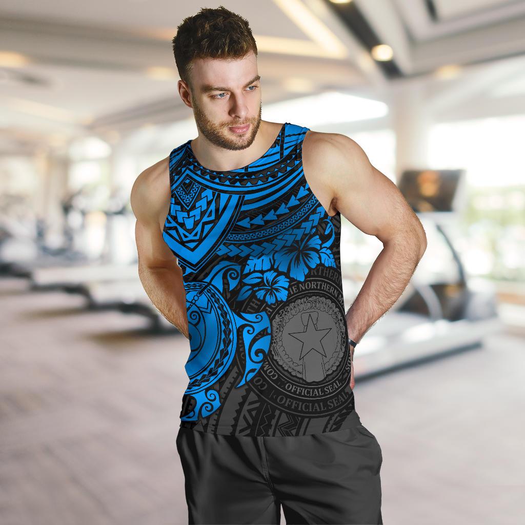 Northern Mariana Islands Polynesian Men's Tank Top - Blue Turtle - Polynesian Pride