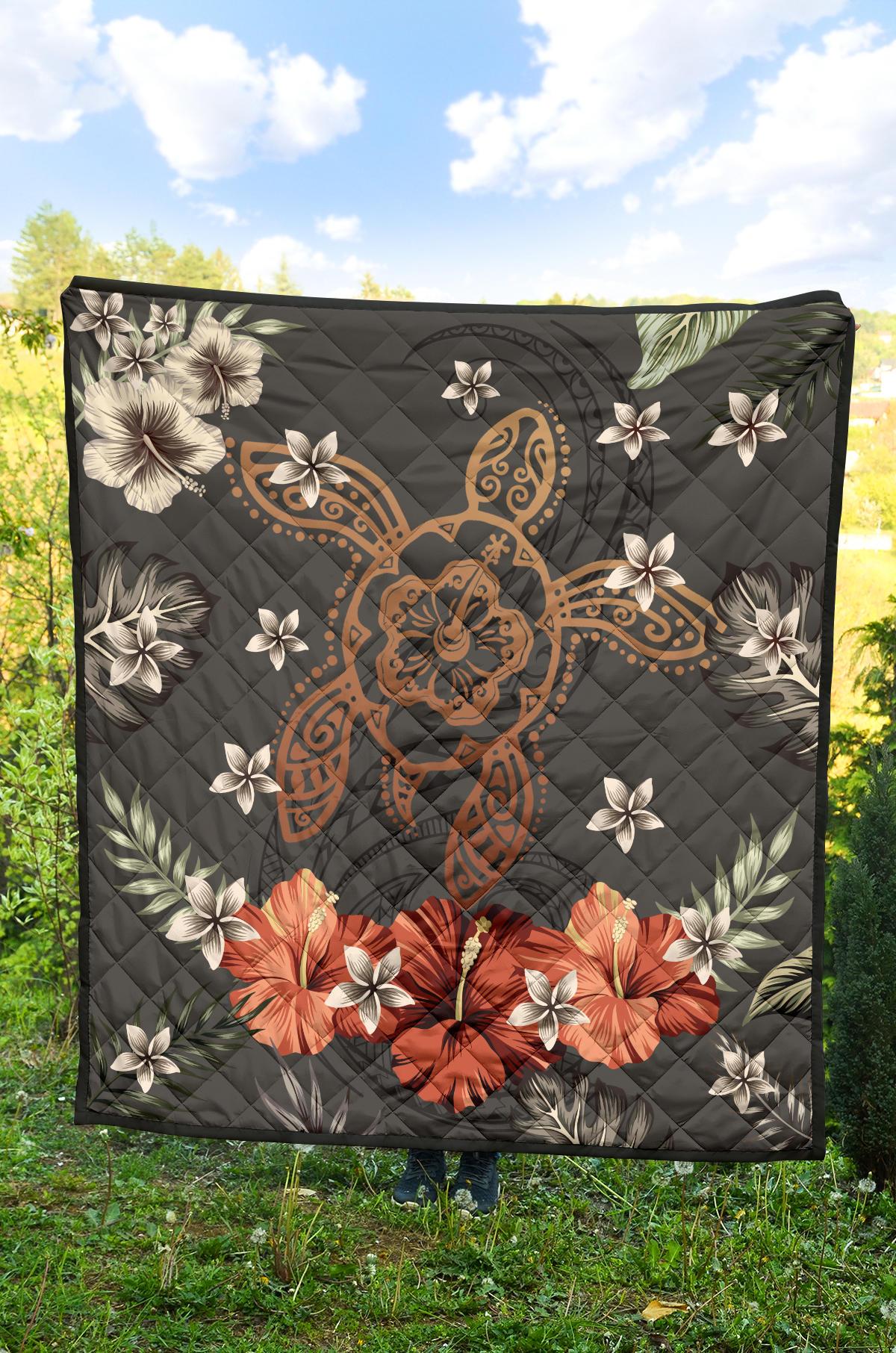 Hawaii Turtle Polynesian Hibiscus Kanaka Style Tropical - Premium Quilt AH - Polynesian Pride