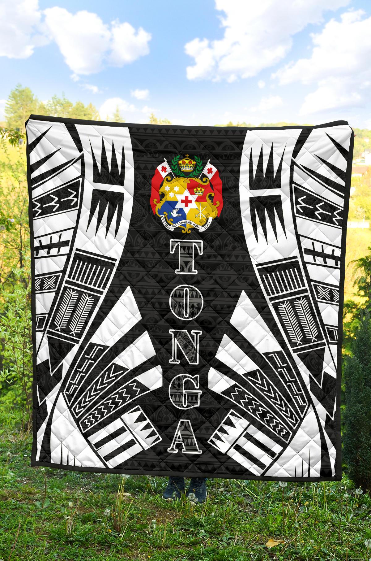 Tonga Premium Quilt - Tonga Coat Of Arms Polynesian White Tattoo (Black) - Polynesian Pride