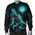 CNMI Polynesian Men's Bomber Jacket - Turtle With Blooming Hibiscus Turquoise - Polynesian Pride