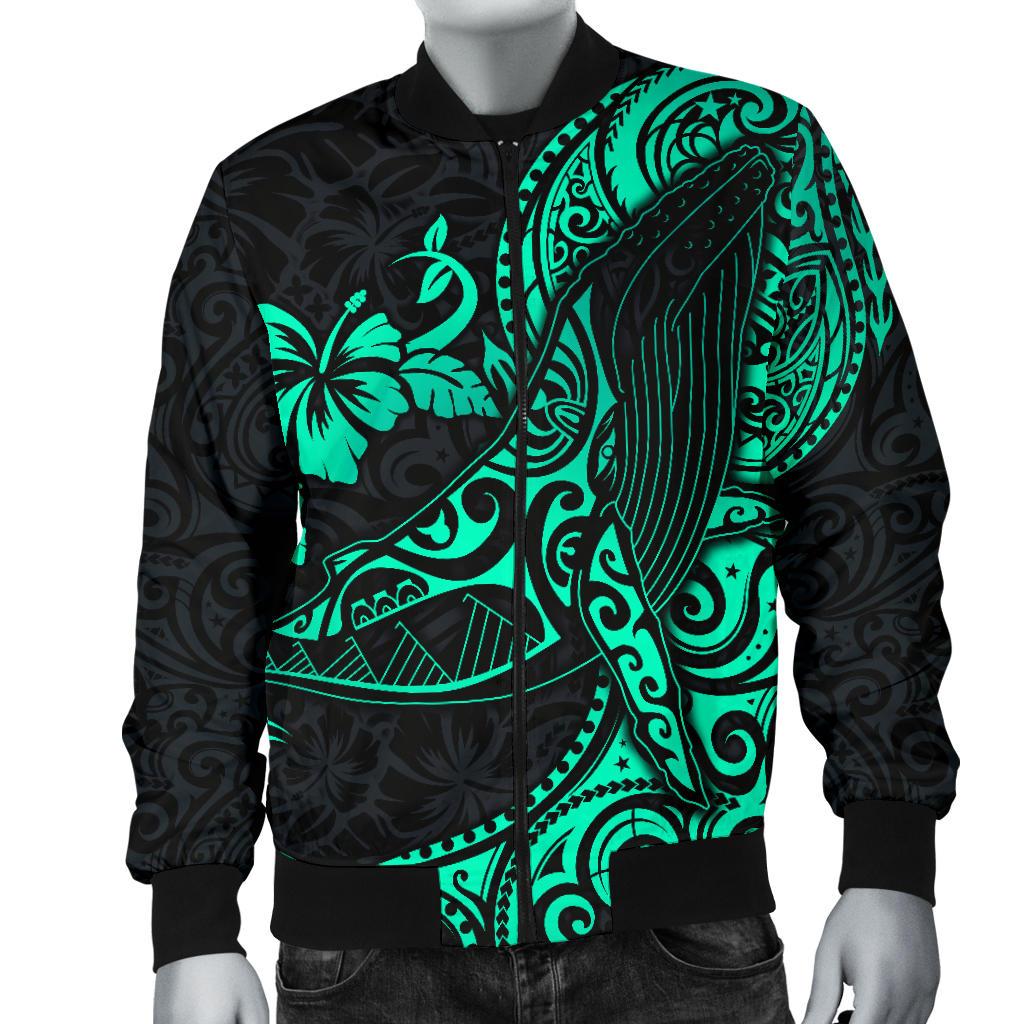 Polynesian Hawaii Men's Bomber Jacket - Polynesian Turquoise Humpback Whale - Polynesian Pride