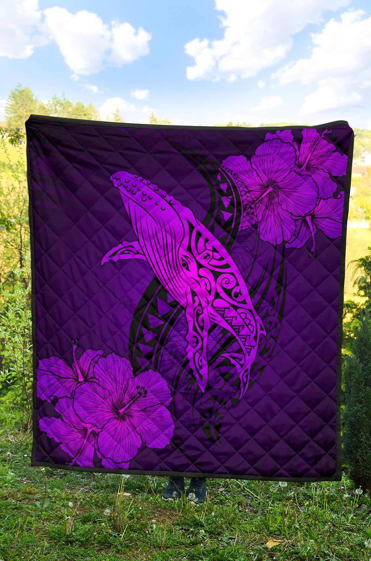 Hawaii Whale Swim Poly Purple Premium Quilt - Polynesian Pride