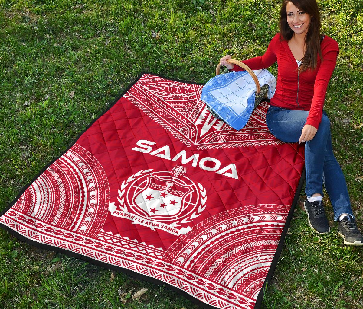 Samoa Premium Quilt - Samoa Coat Of Arms Polynesian Chief Red Version - Polynesian Pride