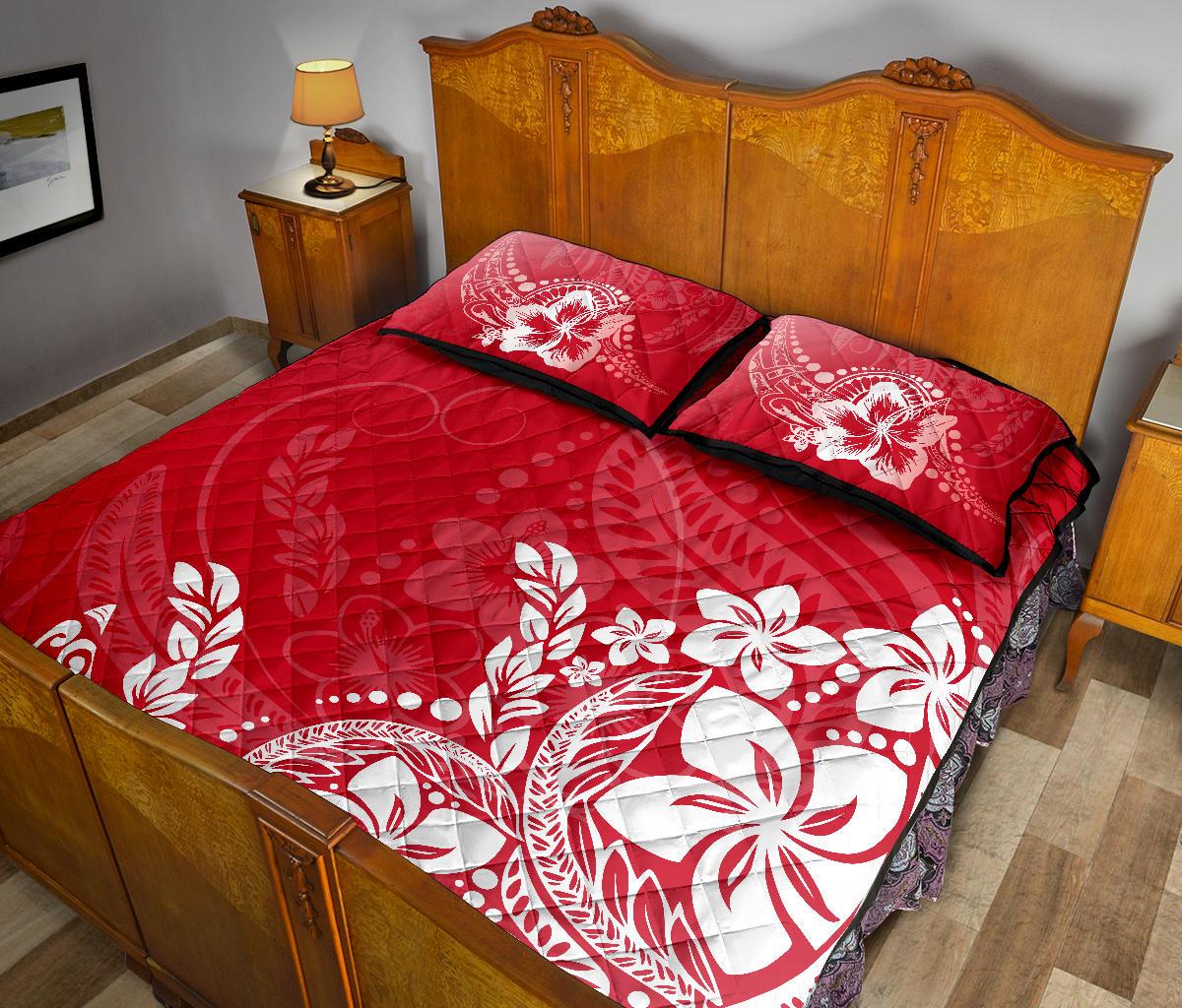 Polynesian Quilt Bed Set - Red Hibiscus Style - Polynesian Pride