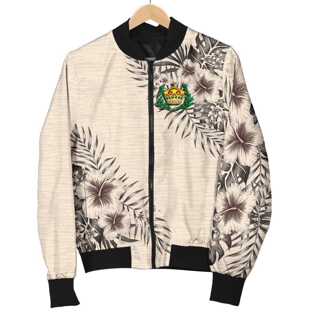 Tonga Men's Bomber Jacket - The Beige Hibiscus - Polynesian Pride