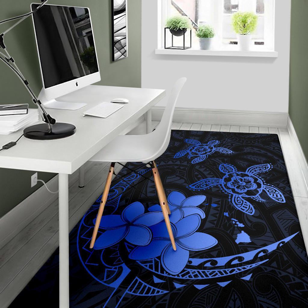 Hawaii Polynesian Turtle Plumeria Rug - Pog Style Blue - Polynesian Pride
