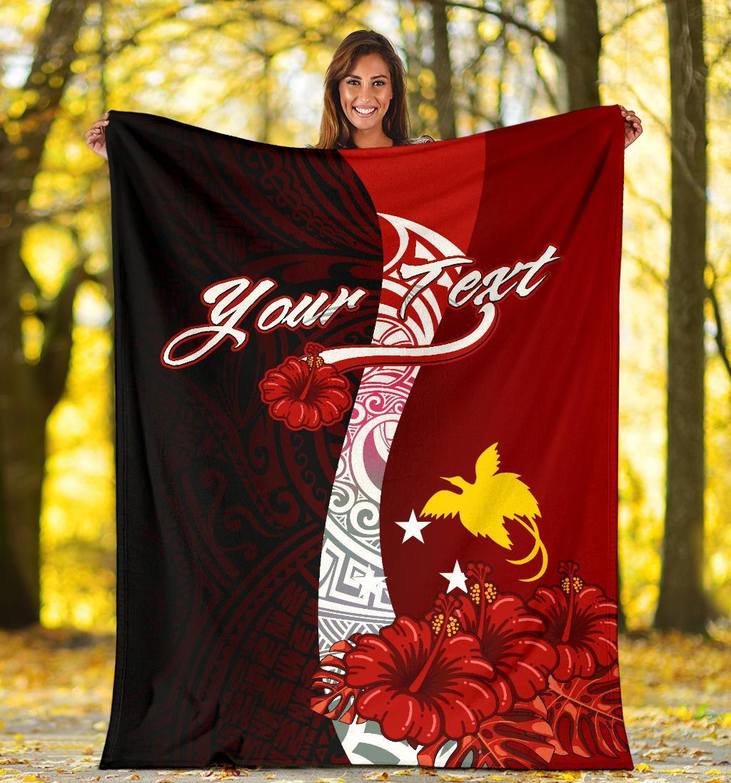 Papua New Guinea Polynesian Custom Personalised Premium Blanket - Coat Of Arm With Hibiscus - Polynesian Pride