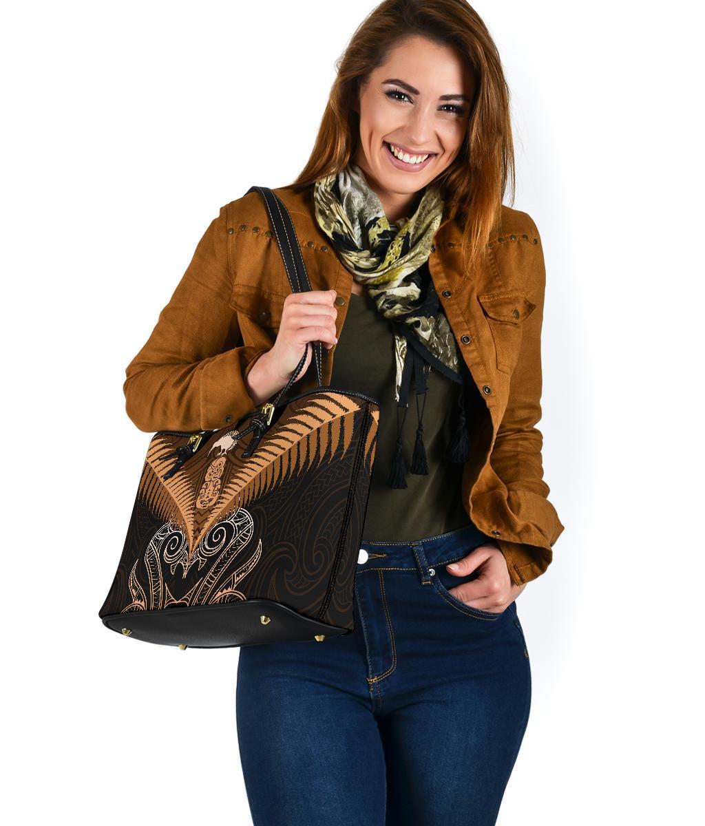 Maori Manaia New Zealand Small Leather Tote Gold - Polynesian Pride