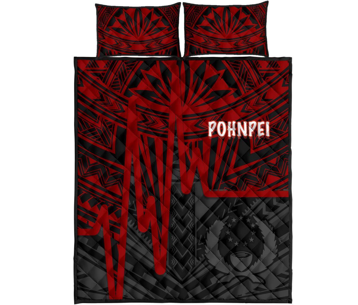 Pohnpei Quilt Bed Set - Pohnpei Seal In Heartbeat Patterns Style (Red) - Polynesian Pride