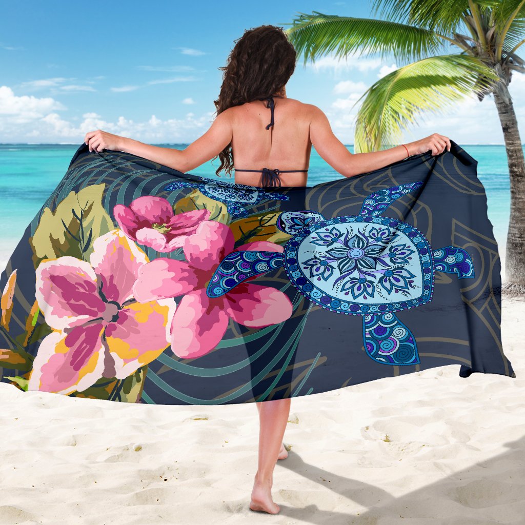 Hawaii Turtle Hibiscus Sarong - Blue - LH Style - Polynesian Pride