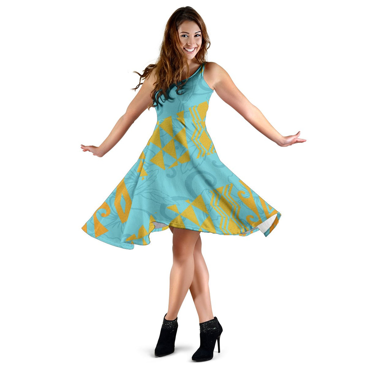 Hawaii Hibistus and Kakau Pattern Midi Dress - Polynesian Pride