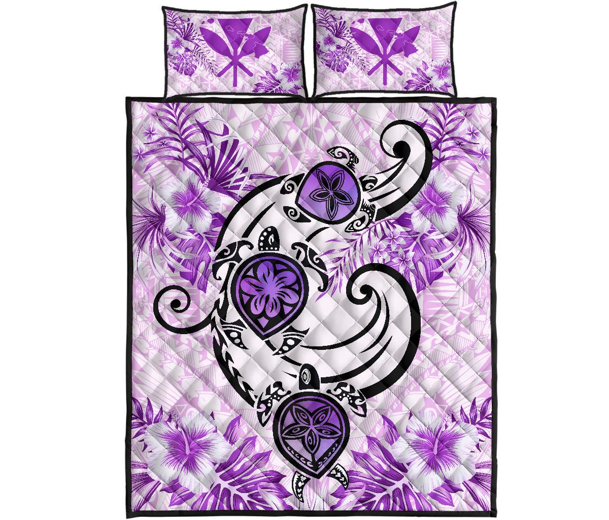 Hawaii Polynesian Plumeria Hibiscus Turtle Quilt Bed Set - AH - Jack Style - Pink Art - Polynesian Pride