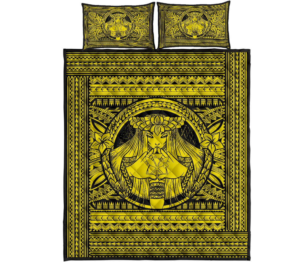Hawaii Polynesian Pele Mauna Kea Quilt Bed Set Yellow - Polynesian Pride
