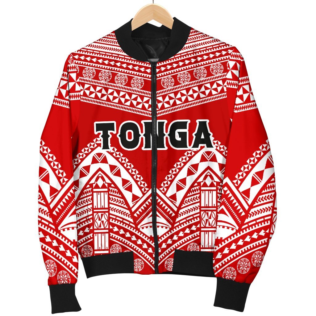 Tonga Polynesian Tribal Pattern Men's Bomber Jacket Red - Polynesian Pride