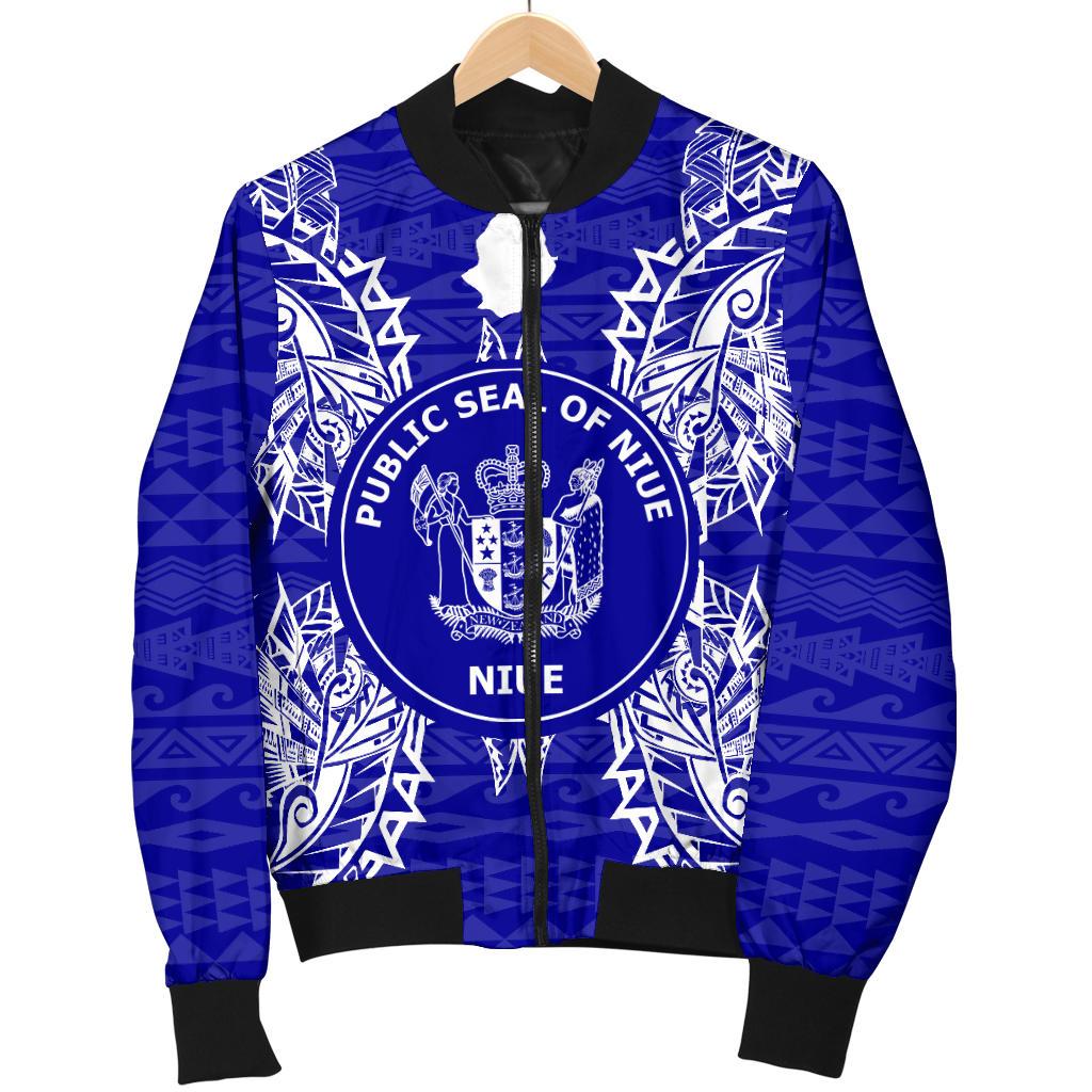 Niue Polynesian Men's Bomber Jacket Map Blue - Polynesian Pride