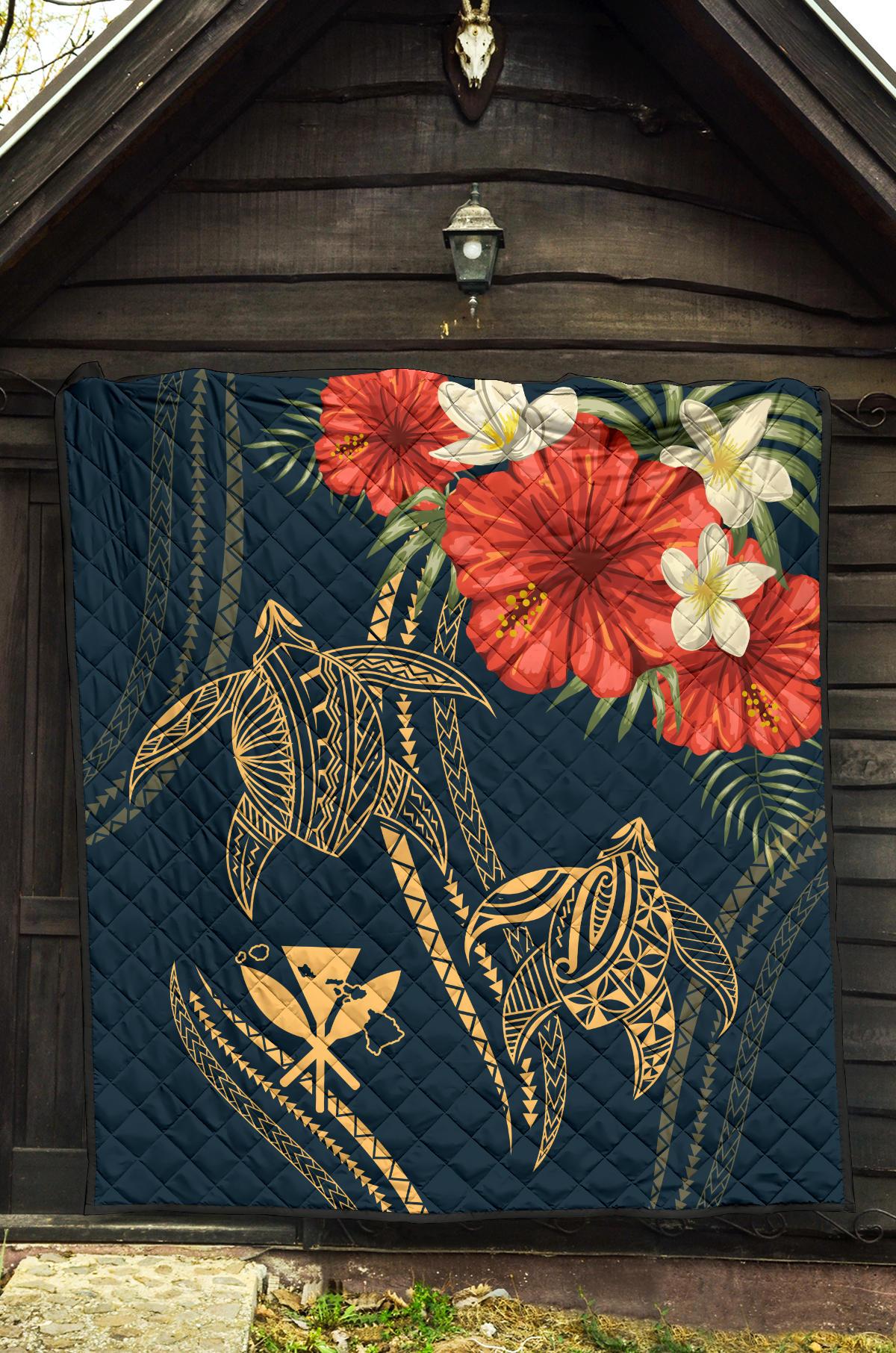 Hawaii Polynesian Turtle Hibiscus Premium Quilt - Nolan Style - Polynesian Pride