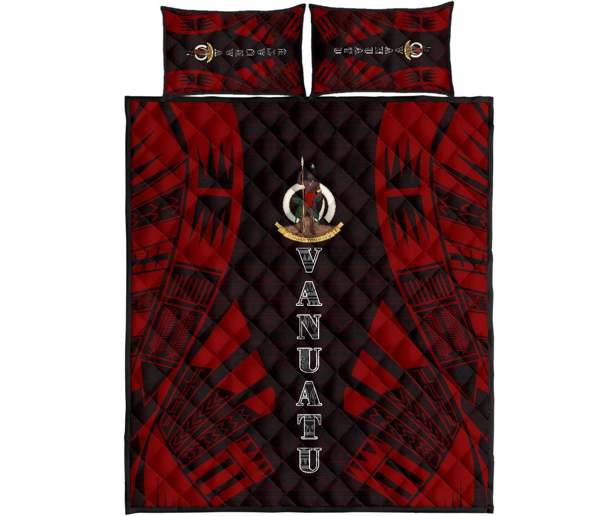 Vanuatu Quilt Bed Set - Vanuatu Coat Of Arms Red Tattoo Style Art - Polynesian Pride