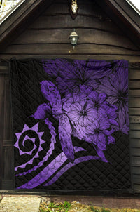 Hawaii Turtle Hibiscus Polynesian Vintage Premium Quilt - Purple - Polynesian Pride