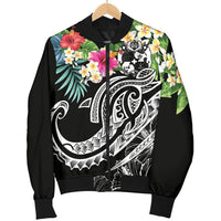 Tonga Polynesian Men's Bomber Jacket - Summer Plumeria (Black) - Polynesian Pride