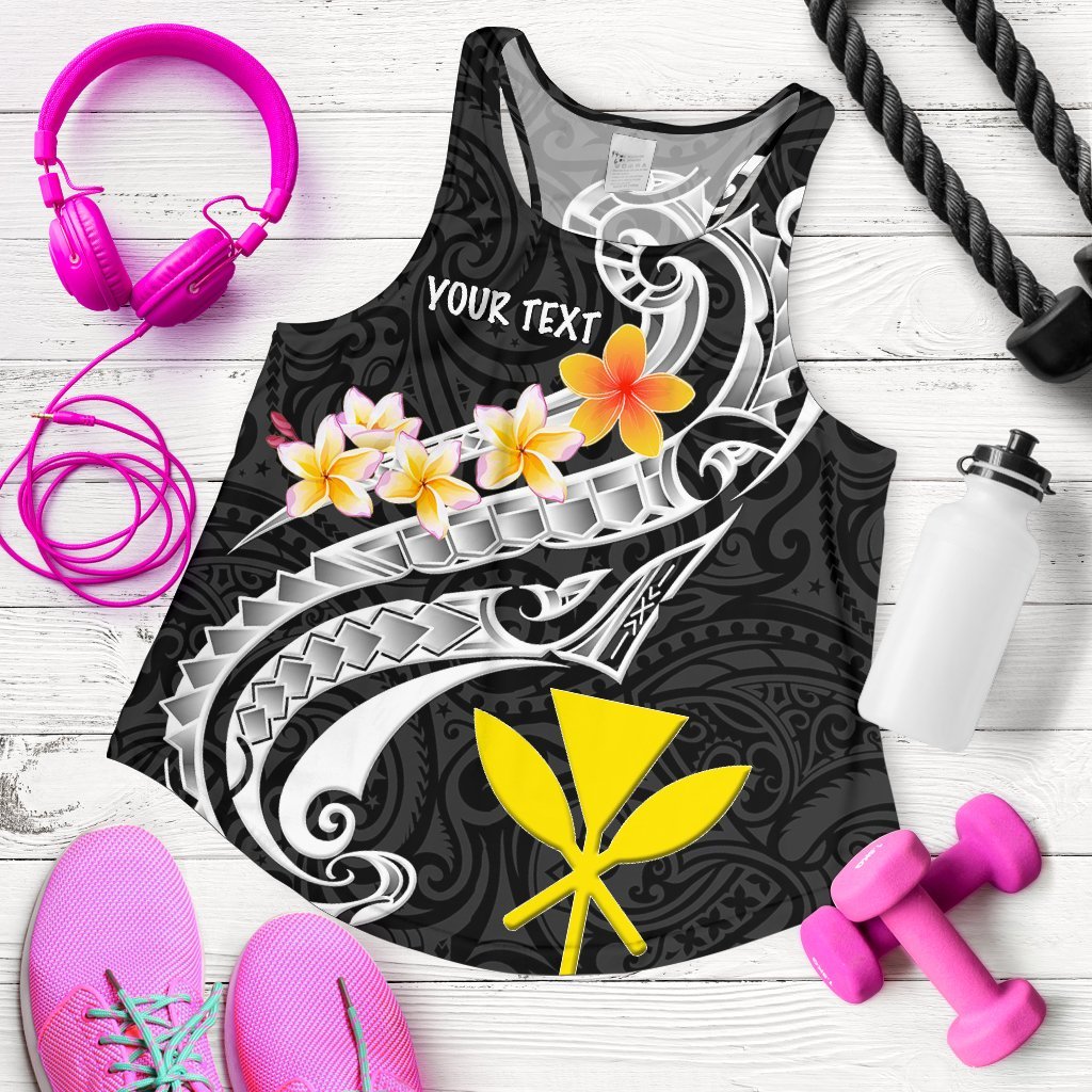 Hawaii Custom Personalised Women's Racerback Tank - Kanaka Maoli Polynesian Patterns Plumeria (Black) Black - Polynesian Pride