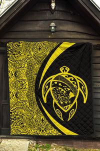 Hawaii Turtle Map Polynesian Premium Quilt - Yellow - Circle Style - Polynesian Pride