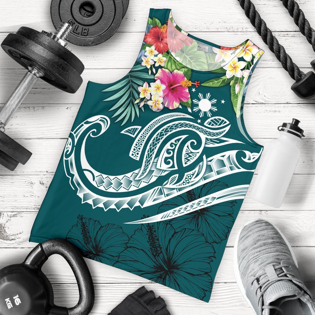 The Philippines Men's Tank Top - Summer Plumeria (Turquoise) Turquoise - Polynesian Pride