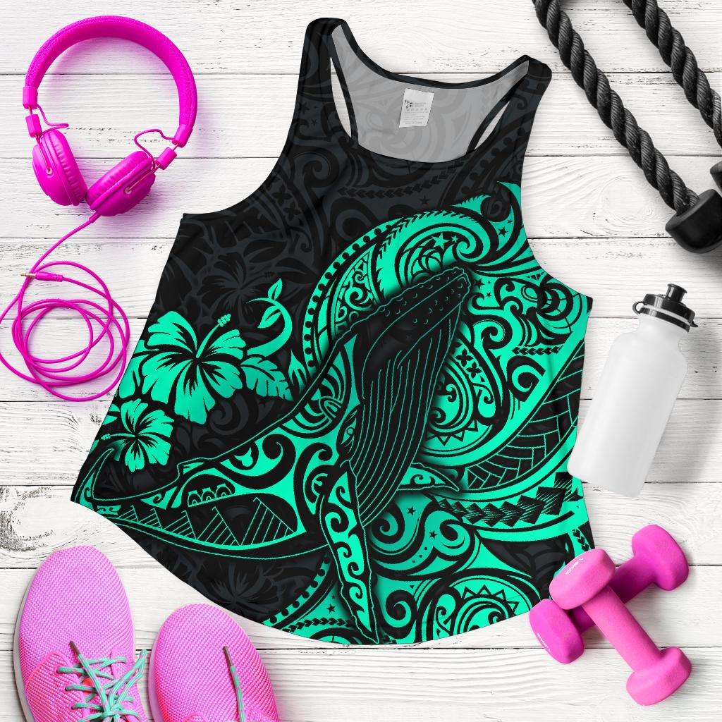 Polynesian Hawaii Women's Racerback Tank - Polynesian Turquoise Humpback Whale Turquoise - Polynesian Pride