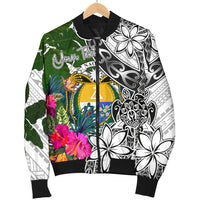 Nauru Custom Personalised Men's Bomber Jacket White - Turtle Plumeria Banana Leaf Crest - Polynesian Pride