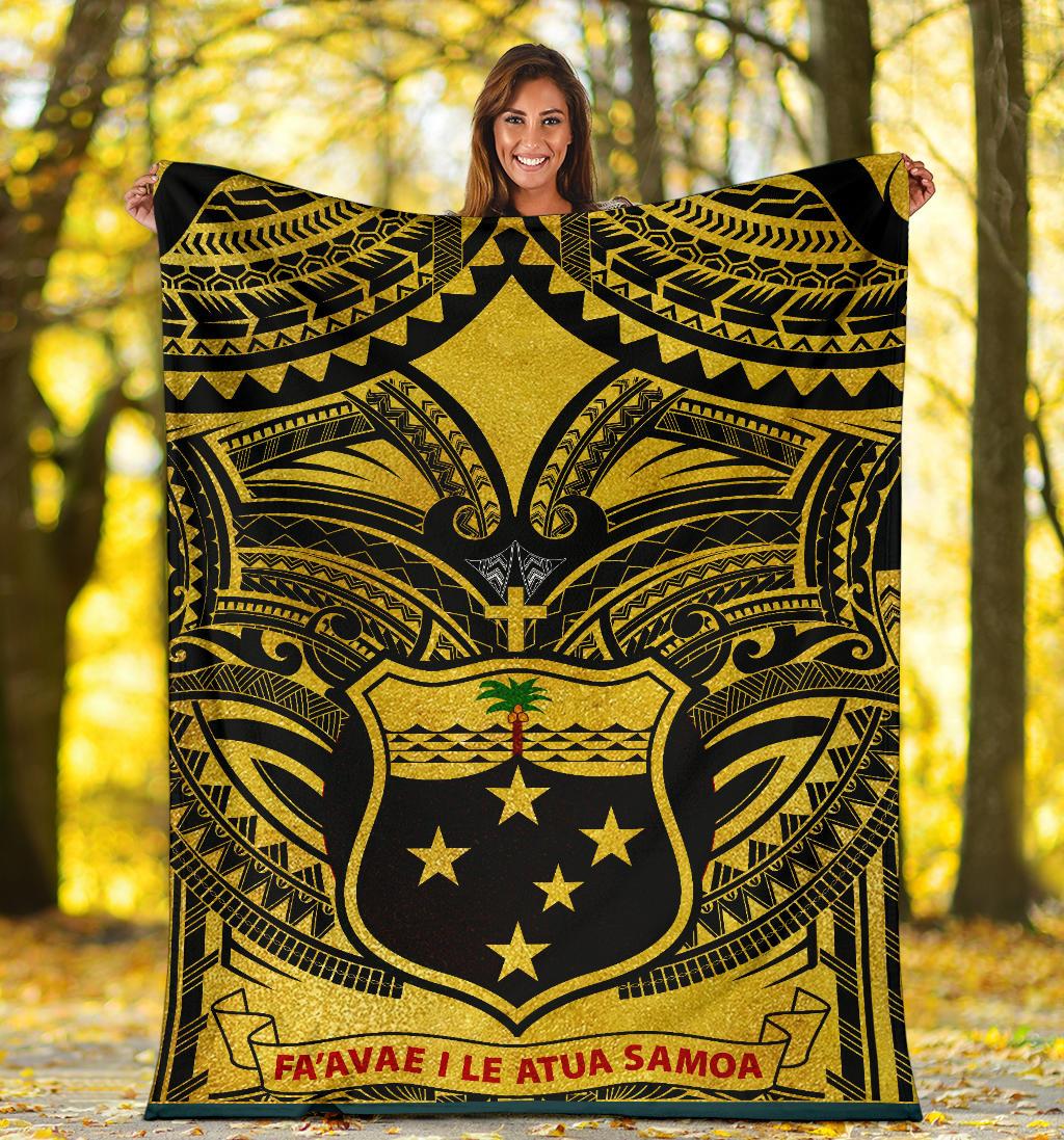Samoa Premium Blanket - Samoa Coat Of Arm, Polynesian Tattoo Golden - Polynesian Pride
